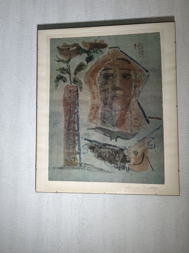 Lithografie Männer- und Pferdekopf mit Rose von Hannes B, ca. 50x60cm mit Rahmen (Bild 2)
