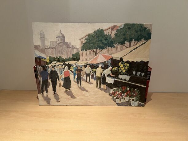 Bild Markttag in Zadar, Handgemalt, ca. 36x48cm, Top-Zustand (Bild 2)