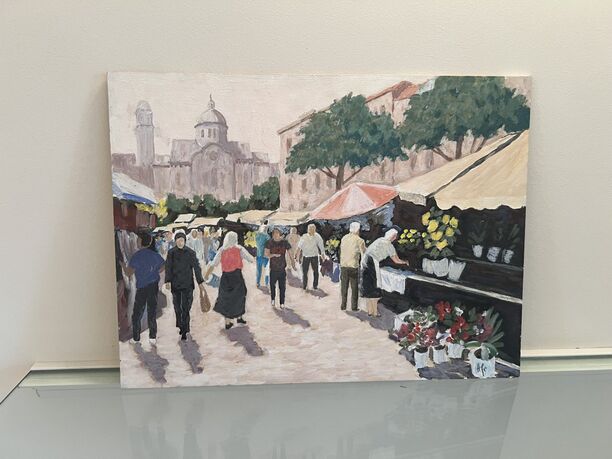 Bild Markttag in Zadar, Handgemalt, ca. 36x48cm, Top-Zustand