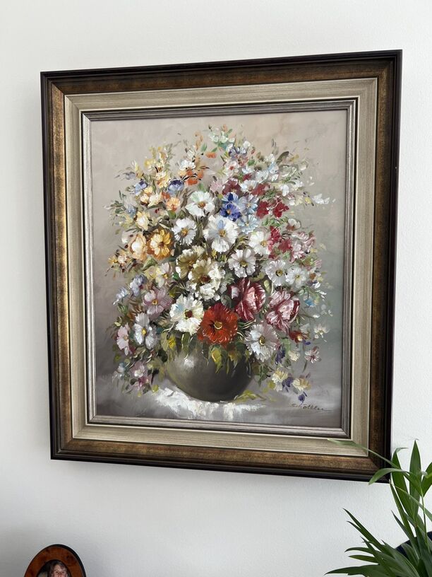 Blumenbild in Öl von Katharina Schöttler mit Rahmen, ca. 66x78cm, neuwertig