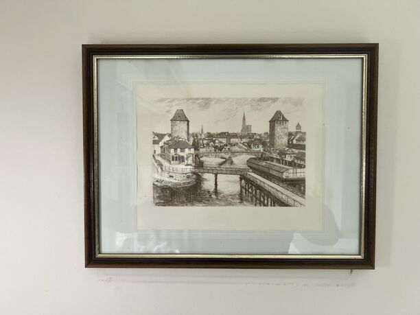 Wandbild Straßburg - September 1988, Kupferstich auf Presse à bras, ca. 33x43cm, mit Holzrahmen