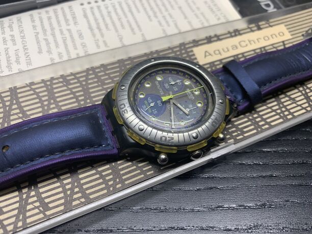 Swatch AquaChrono Atlanta 1996, blau/lila, gebraucht, Originalverpackung (Bild 2)