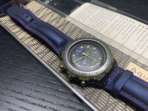 Swatch AquaChrono Atlanta 1996, blau/lila, gebraucht, Originalverpackung (Bild 5)