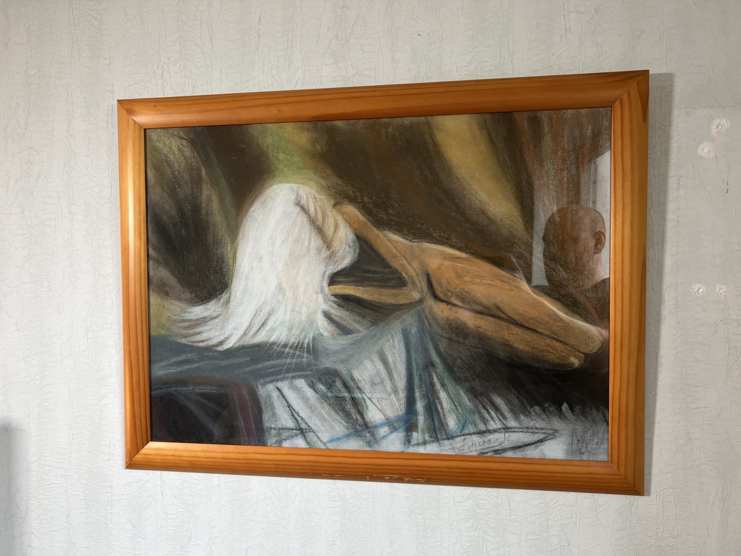Bild 'Liegende Frau mit weißen Haaren' mit Rahmen, ca. 57x79cm, neuwertig Bild 'Liegende Frau mit weißen Haaren' mit Rahmen, ca. 57x79cm, neuwertig