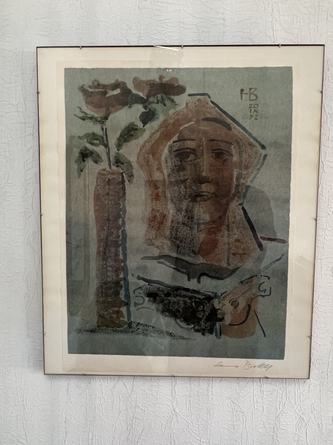Lithografie Männer- und Pferdekopf mit Rose von Hannes B, ca. 50x60cm mit Rahmen Lithografie Männer- und Pferdekopf mit Rose von Hannes B, ca. 50x60cm mit Rahmen