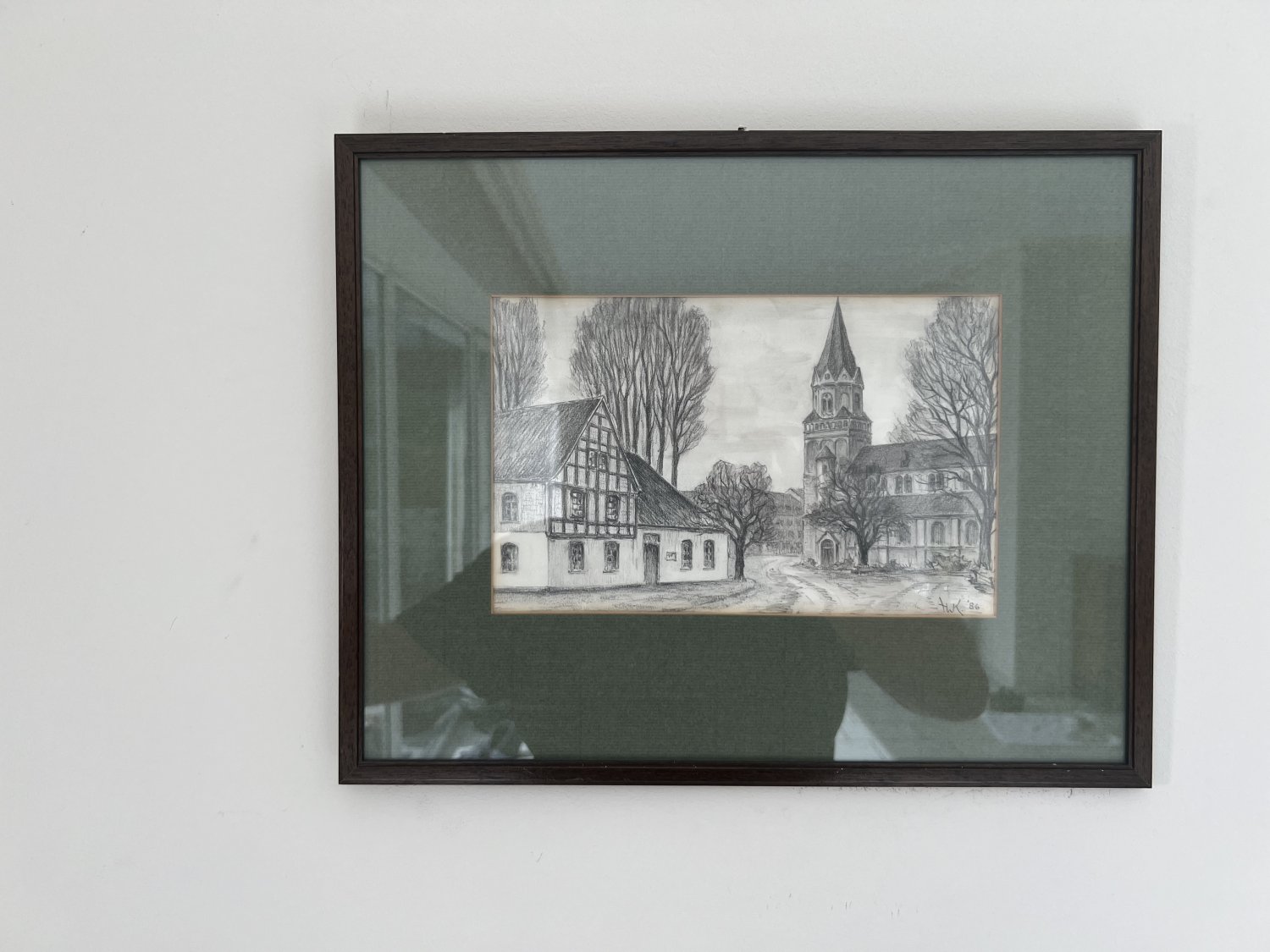 Wandbild Zeichnung Ratingen Lintorf, 42x34cm, Holzrahmen, neuwertig Wandbild Zeichnung Ratingen Lintorf, 42x34cm, Holzrahmen, neuwertig