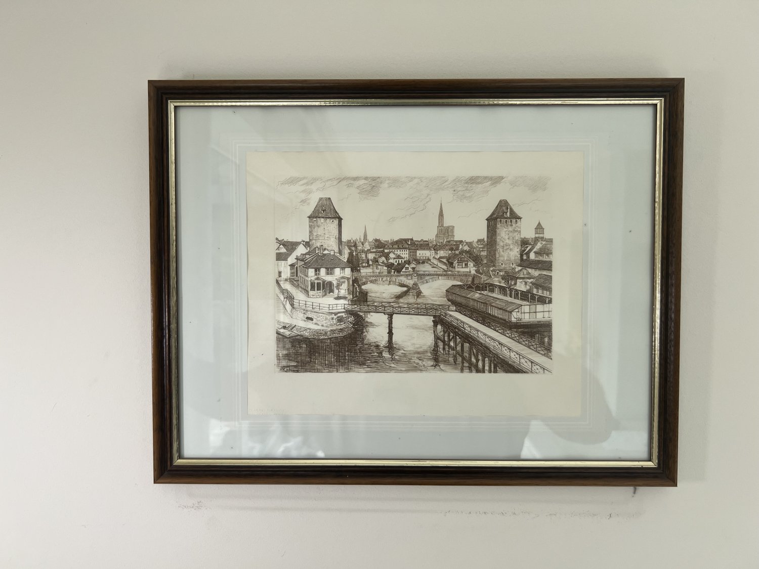 Wandbild Straßburg - September 1988, Kupferstich auf Presse à bras, ca. 33x43cm, mit Holzrahmen Wandbild Straßburg - September 1988, Kupferstich auf Presse à bras, ca. 33x43cm, mit Holzrahmen