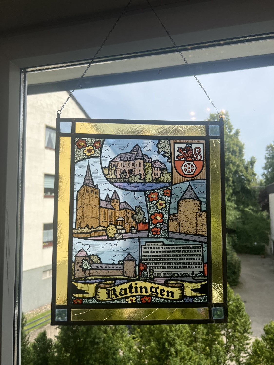 Handgefertigtes Bleiglasbild Ratingen, 36x43cm, neuwertig Handgefertigtes Bleiglasbild Ratingen, 36x43cm, neuwertig
